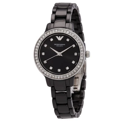 Reloj para dama Emporio Armani Cleo cuarzo cristal esfera negra AR70008 Foto 1 de 3