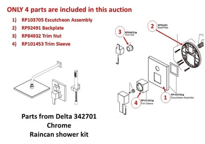 Delta Raincan Escutcheon and trim parts - Chrome - from 342701 - Image 1 of 4
