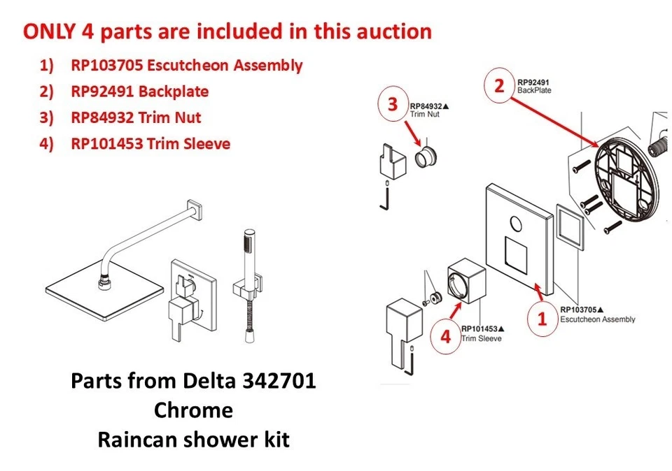 Delta Raincan Escutcheon and trim parts - Chrome - from 342701 - Image 1 of 4