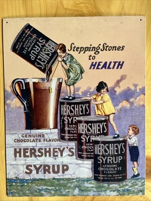 "Jarabe Hershey's 1998 vintage sabor chocolate genuino 16""x12,5"" signo de metal" Foto 1 de 3