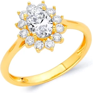 1.95 Ct Oval Cut Flower Halo Created Diamond Wedding Solid 14K Yellow Gold Ring - Picture 1 of 3
