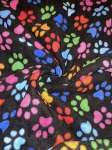 1 mtr black multi coloured dog paw print anti pill fleece fabric..58”wide(147cm) - Picture 1 of 4