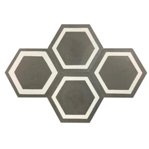 Unbranded Cement Tile 9"x9" Floor/Wall Hexagon in White+Grey 5.28-Sq-Ft/Box - Picture 1 of 2