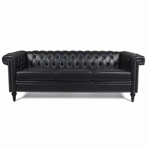 Classic Faux Leather Sofa 3 Seater Upholstered Couch with Removable Cushions - Picture 1 of 36