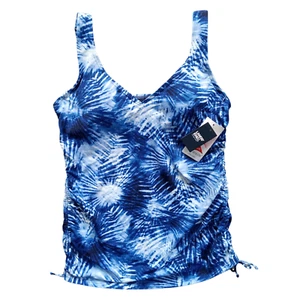 NWT Lands' End Women's Blue Tie Dye V-Neck Tankini Swim Top Size 8 Beach - Picture 1 of 2