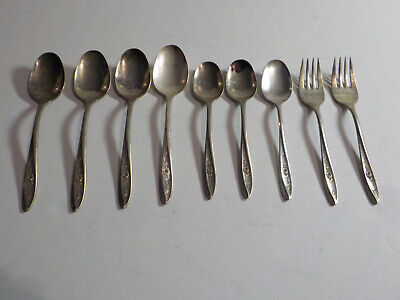 9 PIECES WM.ROGERS  LOVELY ROSE Silverplate Forks Spoons • 13.35$