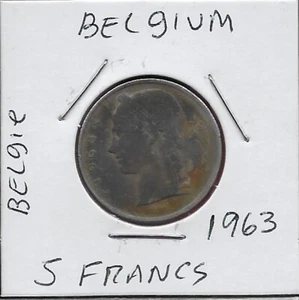 BELGIUM 5 FRANCS 1963 BELGIE DUTCH LEGEND,PLANT DIVIDES DENOMINATION,CRO - Picture 1 of 2