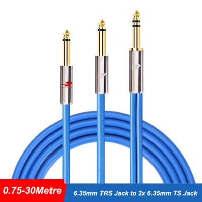 6.35mm to 2x 6.35mm Stereo Jack Cable Audio Lead Male to Male 0.75 - 30 Metres - Image 1 of 4