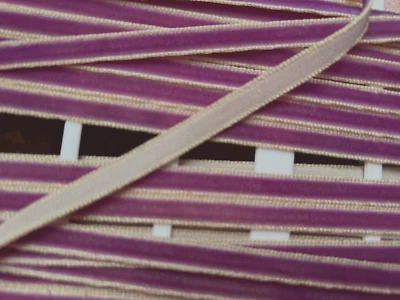 vintage velvet 1940s rayon 1/4" ribbon  dusty plum yellow 1yd made in France - Image 1 of 3