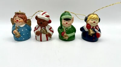 LOTE DE 4 adornos de campana de colección Giftco 1985 porcelana caroler ángel elfo oso Foto 1 de 4