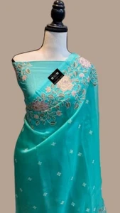 Premium Banarsi Soft Organza Silk Saree With Embroidery  - Picture 1 of 11