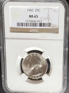 1943 25C Washington Silver Quarter NGC MS 65 - Picture 1 of 2