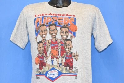 vtg 90s LOS ANGELES CLIPPERS NBA CARICATURE CALI LOTTERY t-shirt BASKETBALL M - Image 1 of 4