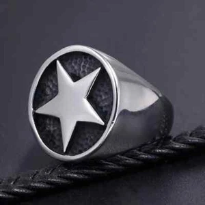 Vintage Five Point Star Pentagram Men's Fashion Stainless Steel Rings Size 7-13 - Picture 1 of 7