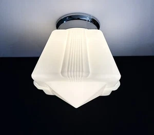 Antique 20s 30s Art Deco Machine Age Milk Glass Gatsby Theater Ceiling Light Vtg - Picture 1 of 21
