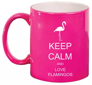 11oz Ceramic Coffee Tea Mug Glass Cup Keep Calm and  Love Flamingos - Picture 1 of 8