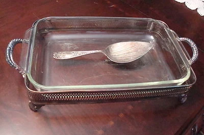 Gorham Silverplate Server Warming Pyrex Glass Insert Holder Silverplate Spoon - Image 1 of 4