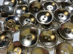 Italian Metal 'Dish" Button Shiny Silver Finish 15mm 18mm 23mm 2hole - Picture 1 of 12