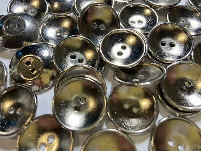 Italian Metal 'Dish" Button Shiny Silver Finish 15mm 18mm 23mm 2hole - Image 1 of 3
