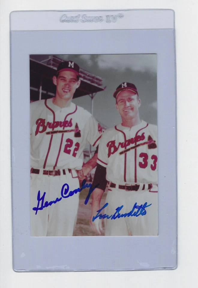 Foto de béisbol firmada por Gene Conley y Lou Burdette de los Bravos de Milwaukee 3 1/2 x 5 Foto 1 de 1