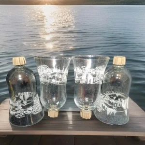 Wandleuchte Glas Zapfen Windlicht Tassen mattiert Winterszene Kirche Bäume Schlitten 4er Set - Bild 1 von 7
