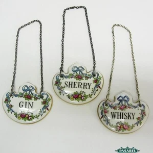 Vintage English Crown Staffordshire 3 Ceramic Wine Labels Set - Picture 1 of 1