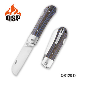 QSP Worker Folder Knife CF + Blue G10 Handle Plain Satin N690 Blade QS128-D
