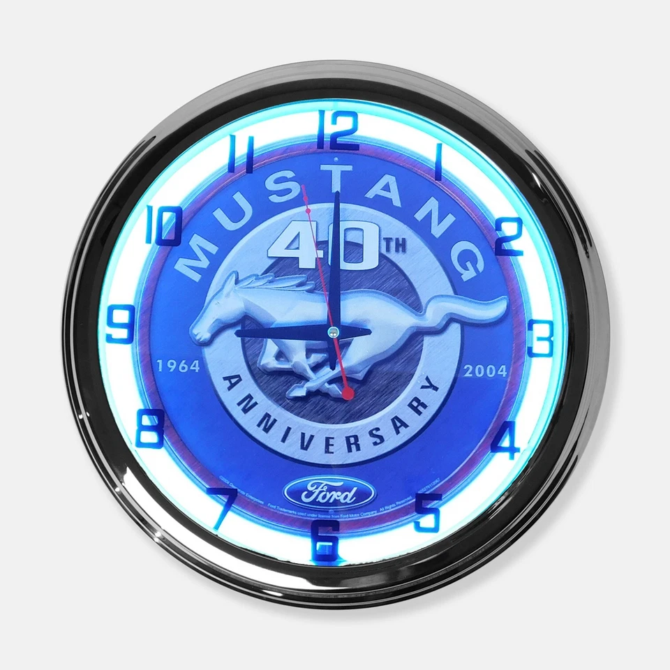 18" Ford Mustang 40th Anniversary 1964-2004 Metal Sign Designed White Neon Clock - Image 1 of 4
