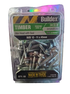 Buildex 12-11 x 45mm Climaseal Hex Head Timber Tek Screws With Seal - 50 Pack - Picture 1 of 2