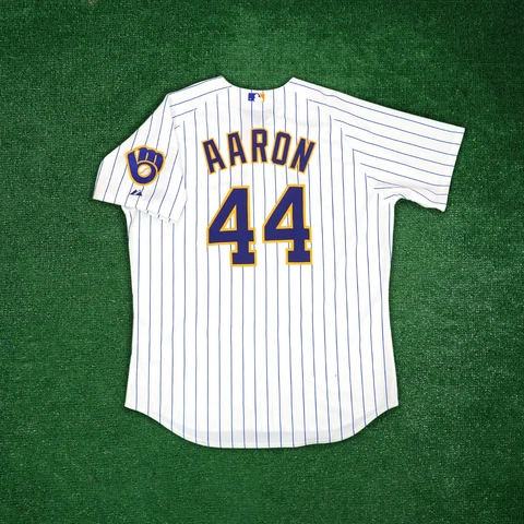 Hank Aaron Majestic Milwaukee Brewers Authentic On-Field Men's Home White Jersey Cover