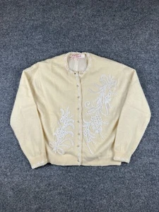 Vtg 40s 50s Angora Wool Beaded Cardigan Sweater Flowers Flapper Size 40 Small - Picture 1 of 8