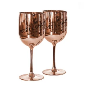 Set of 2 Moet & Chandon Champagne Shiny Rose Gold Acrylic Goblet Glass - Picture 1 of 3