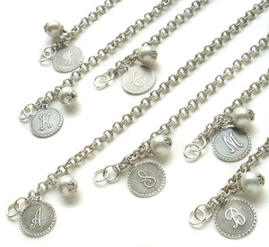 John Wind Mini Sorority Gal Bracelet Silver Coin Pearl Initial Charm Maximal Art - Picture 1 of 22