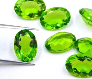10x14 MM Peridot Oval Schliff Lose Künstlicher Edelstein Für Schmuck Herstellung - Bild 1 von 7