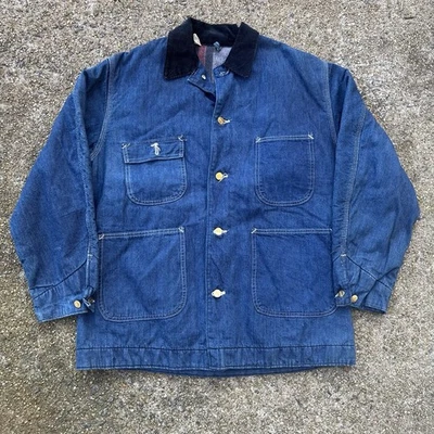 Vintage 80s Carhartt Denim Blue Chore Jacket Coat 8LC Wool Lined 42 - Image 1 of 4