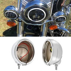 4.5" Motorcycle Spot Lights/Auxiliary Lights Housing Bucket For Harley Assembly - Picture 1 of 11