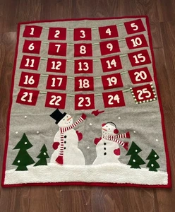 Crate & Barrel Wool Holiday Advent Calendar w\ Pockets Snowman 35x30 - Picture 1 of 12