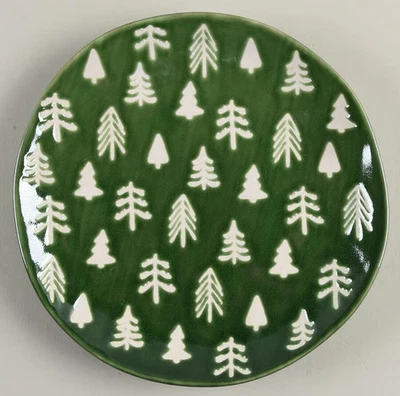 Eli & Ana Set Of 6 Salad Plates New Christmas Trees Green Glossy