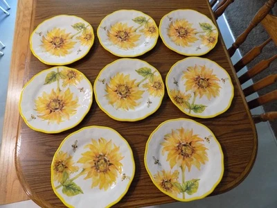 "Juego de 8 platos de ensalada de melamina girasol abejas amarillas 11"" verano jardín floral" Foto 1 de 4