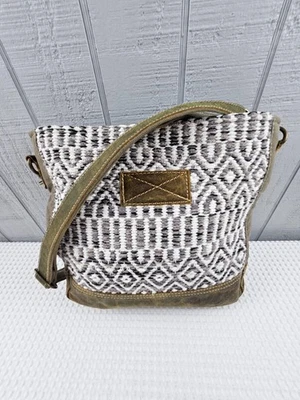 Myra Bags Crossbody Leather Canvas & Rug Bag Purse Cozy Western Wear Distressed - Image 1 of 4