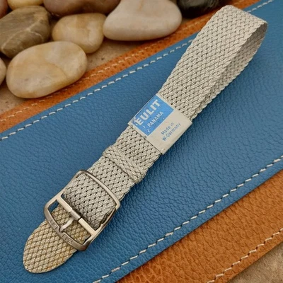 Correa de reloj vintage de 18 mm de malla de perlón plateada Eulit Panamá NOS paso único años 60 Foto 1 de 4