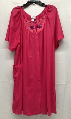 "Camisón Kelly Reed Rosa Rosa 26W Nylon Hecho en EE. UU. Bordado Vintage 42"" S-H" Foto 1 de 4