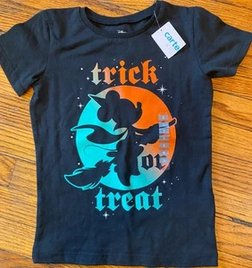 Disney NWT Minnie Mouse Witch on Broom Halloween T Shirt Girls Size 5 Black - Picture 1 of 3