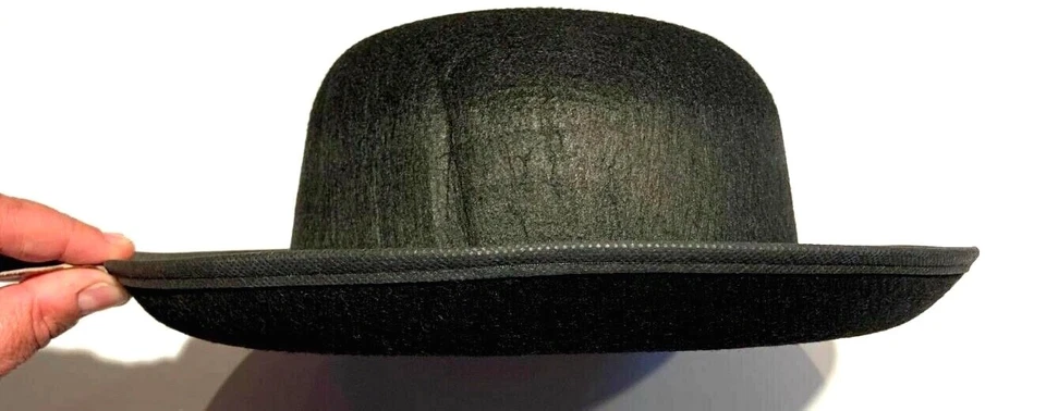 BLACK STEAMPUNK DERBY BOWLER HAT Stiff Felt Wide Brim Costume Cap Adult Size  - Image 1 of 4