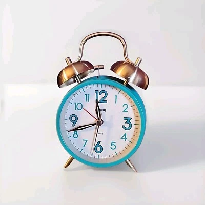 Sharp SPC851 Twin Bell Loud Quartz Alarm Clock Back Light Retro Teal | Tested! - Image 1 of 4