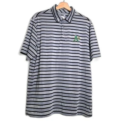 Oakland Athletics Under Armour Heat Gear Mens Polo Shirt Gray Black Stripe L - Image 1 of 4
