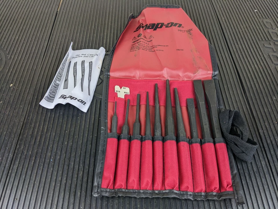 Snap On Punch Chisel Set 11 pc PPC710BK w/ Tray Pin Center Starter Flat  NICE