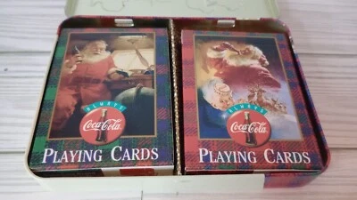 Vintage Christmas Coca-Cola Brand Playing Cards In Tin Pack Complete Decks - Image 1 of 4