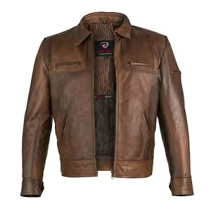 Lynch Vintage Brown and Gray Motorcycle/Fashion Leather Jackets For Mens - Picture 1 of 16