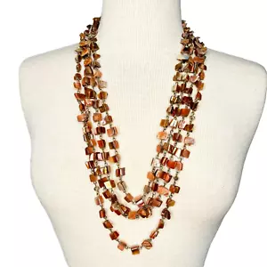 KENNETH COLE Reaction Necklace Signed Beaded Stone Chips Multi Strand 24” - Picture 1 of 4